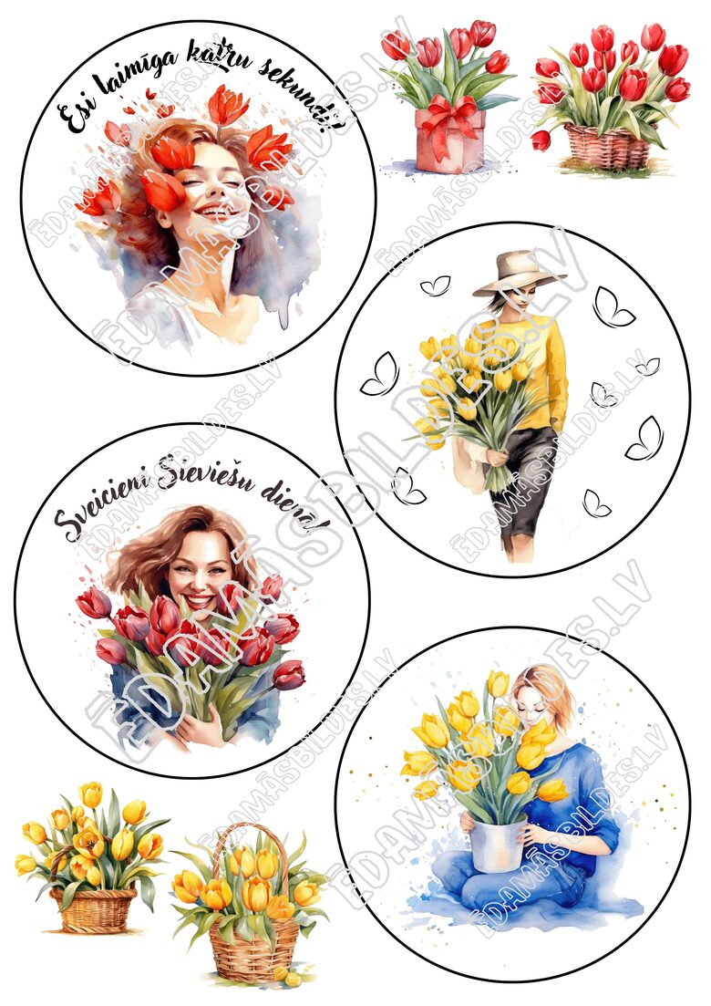 Cukura papīrs ar apdruku "Sieviešu dienas BENTO kūka 3 "